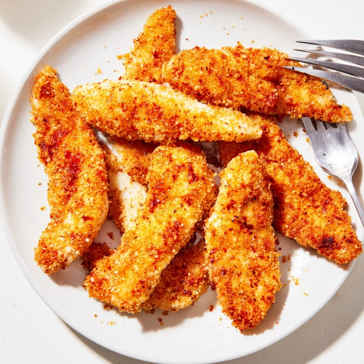 Crispy Oven-Baked Chicken Tenders served with dipping sauce, golden and crunchy perfection.  