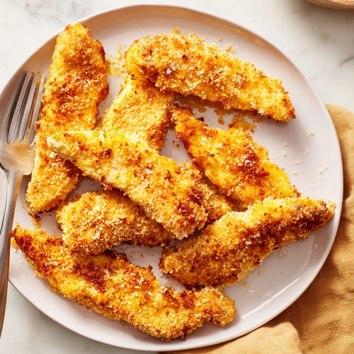 Succulent chicken strips coated in savory breadcrumbs, perfect for an easy dinner.  