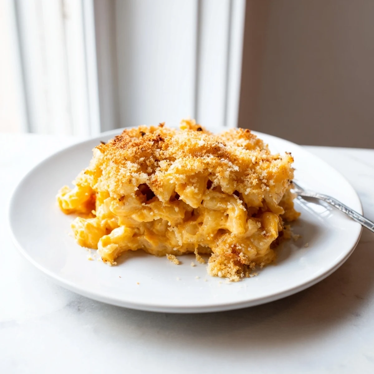 Baked Macaroni and Cheese served hot, with a bubbling cheesy sauce and satisfying crunch.  