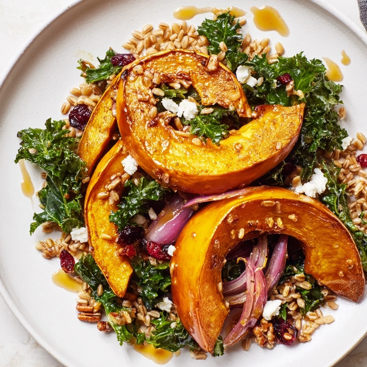 This healthy Farro & Mustard Green Salad recipe features bright mustard greens and nutty farro.