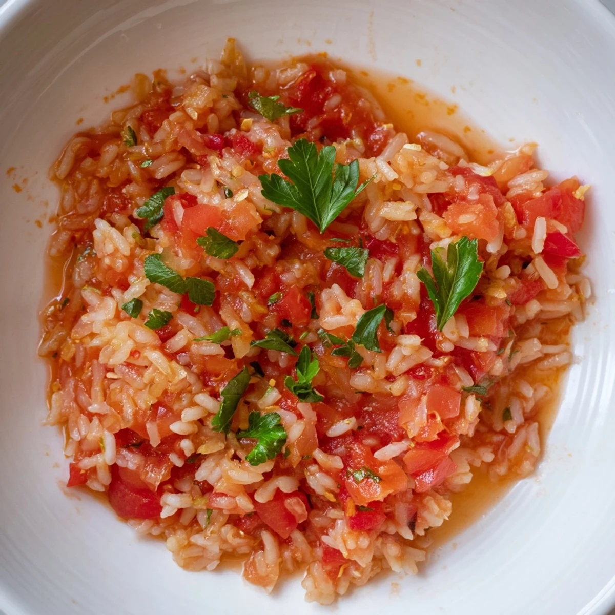 A delicious, easy Tomato-Rice Skillet Dinner: imagine tomatoes simmering with tender rice and savory spices.