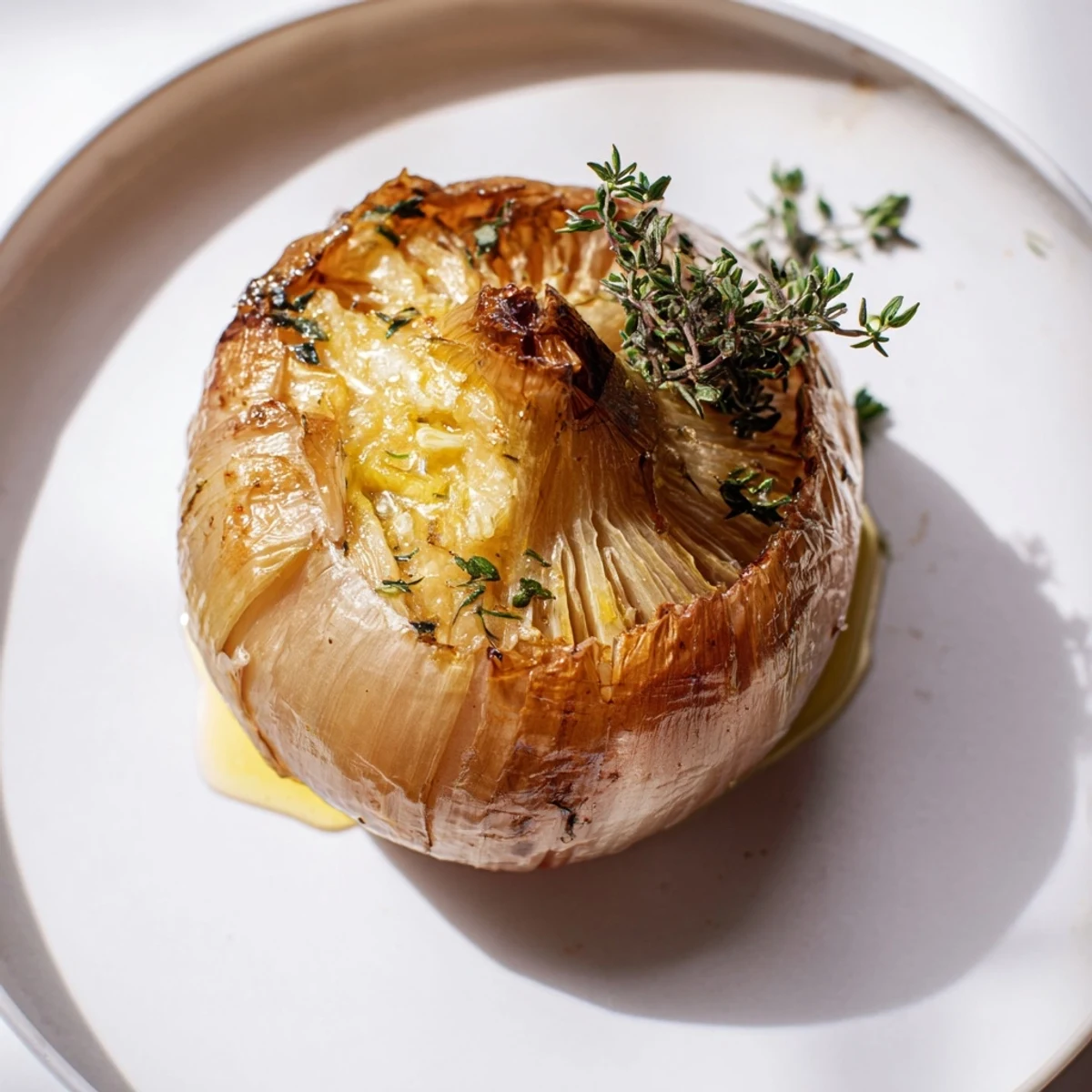 Golden, caramelized Onion Boil with thyme and garlic, ready to be enjoyed as a side.