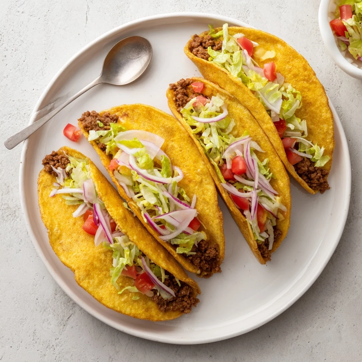 Delicious, close-up photo of a fully loaded cheeseburger taco, ready for a satisfying bite.
