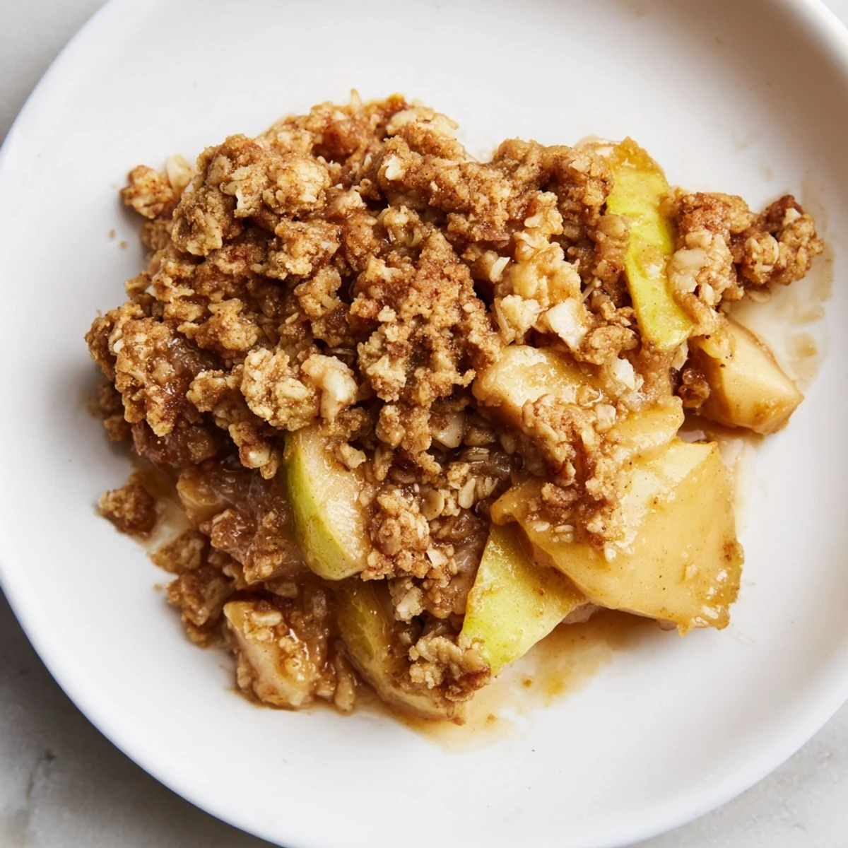 Steaming Best Apple Crisp with a golden, oat-almond crumble, perfect for a cozy dessert.