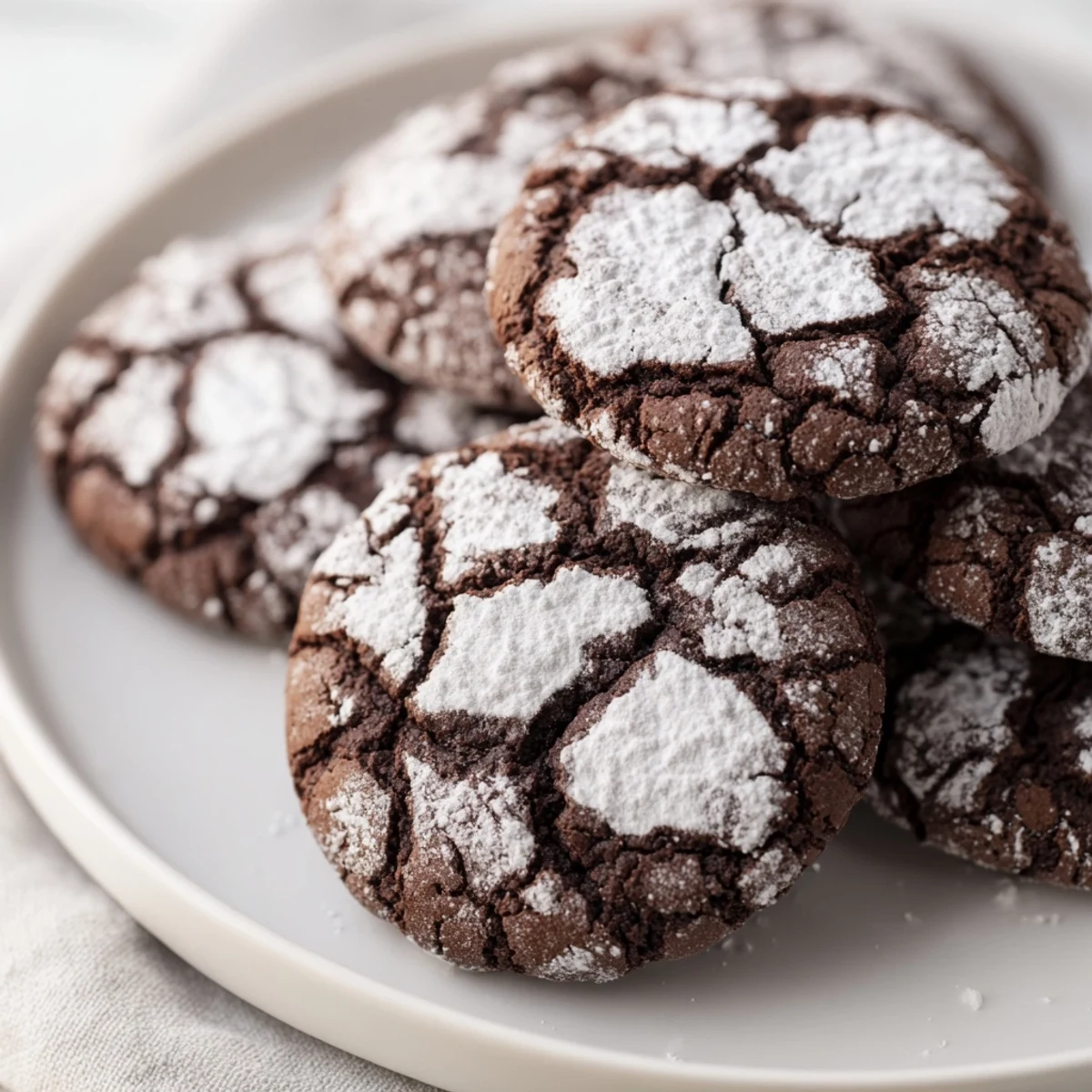 Golden-brown air-fried chocolate crinkle cookies, crackled on top, perfect for a sweet treat.