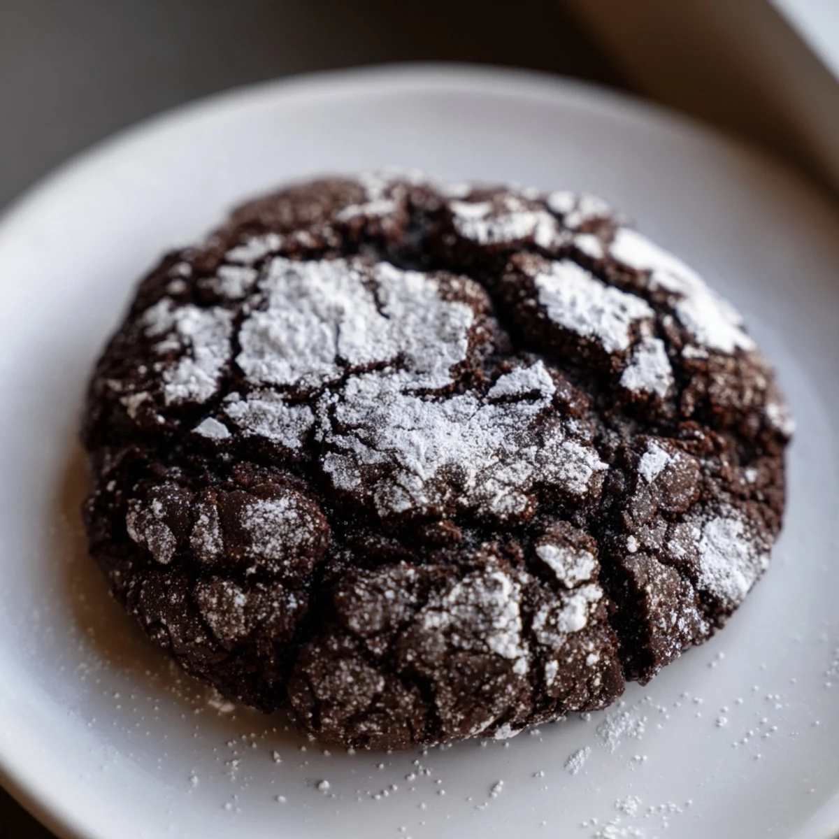 Close-up of freshly baked air-fried chocolate crinkle cookies, rich and chocolaty, waiting to be enjoyed.