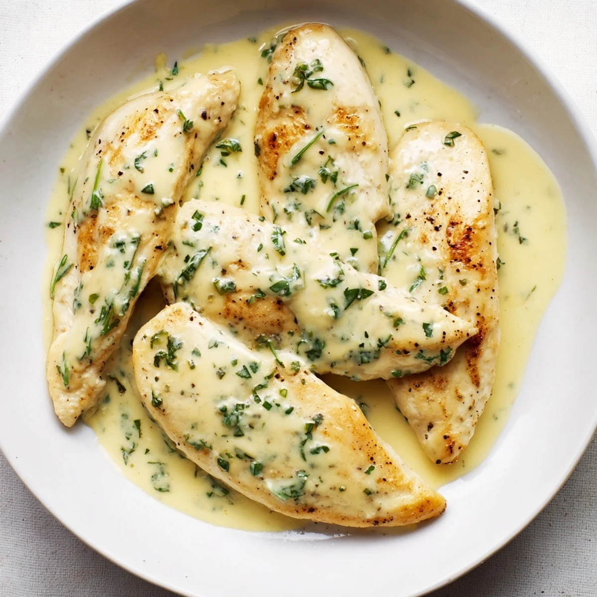 Golden-brown chicken in a creamy tarragon sauce, a healthy and flavorful version of lighter creamy tarragon chicken.
