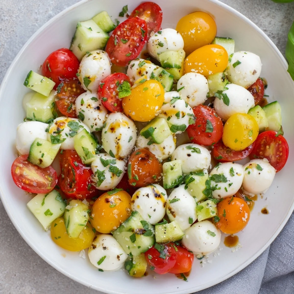 Bright red tomatoes and fresh mozzarella star in this Simple Holiday Chopped Caprese Salad.