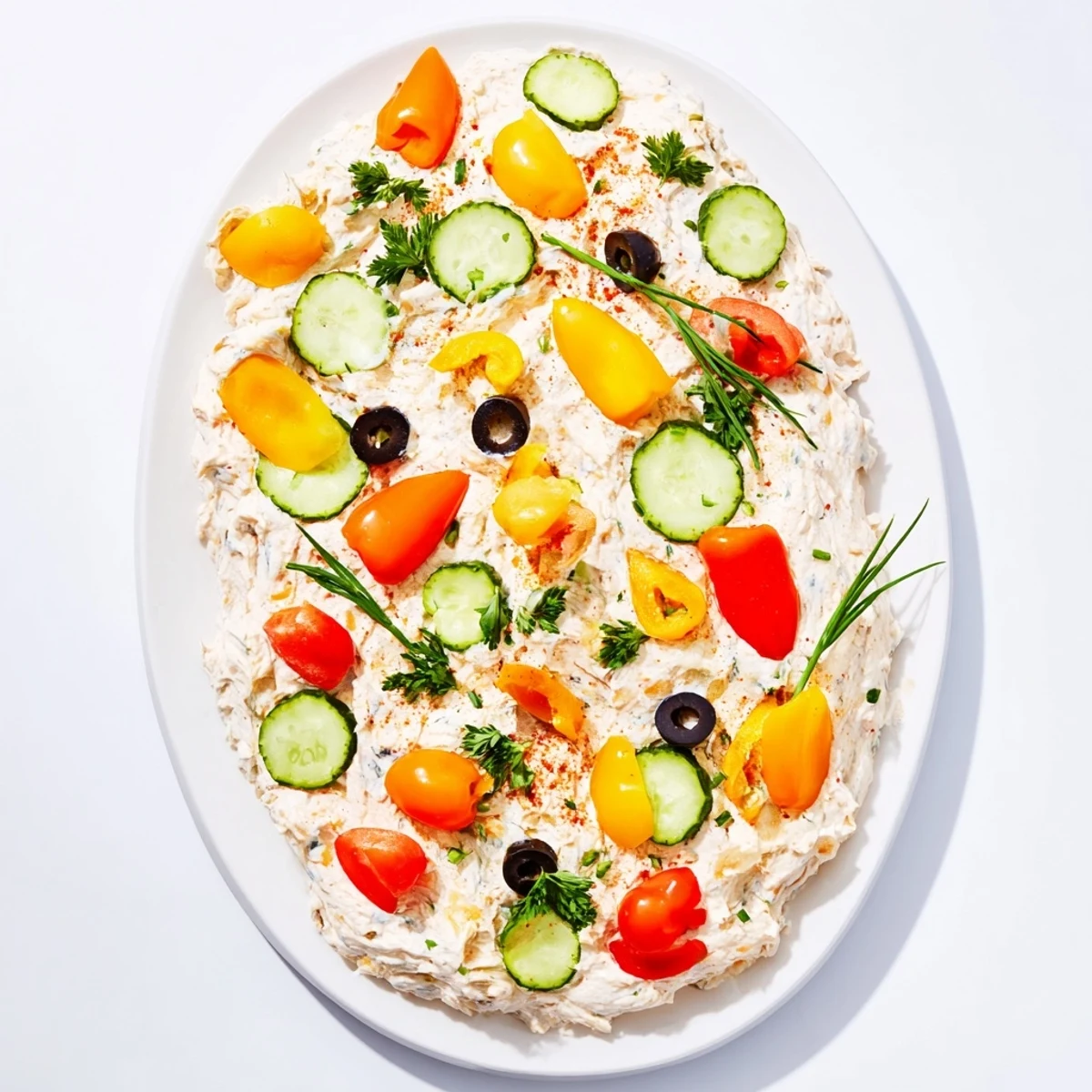 Festive Christmas Lights Appetizer Spread with colorful bell peppers and olives for holiday parties.