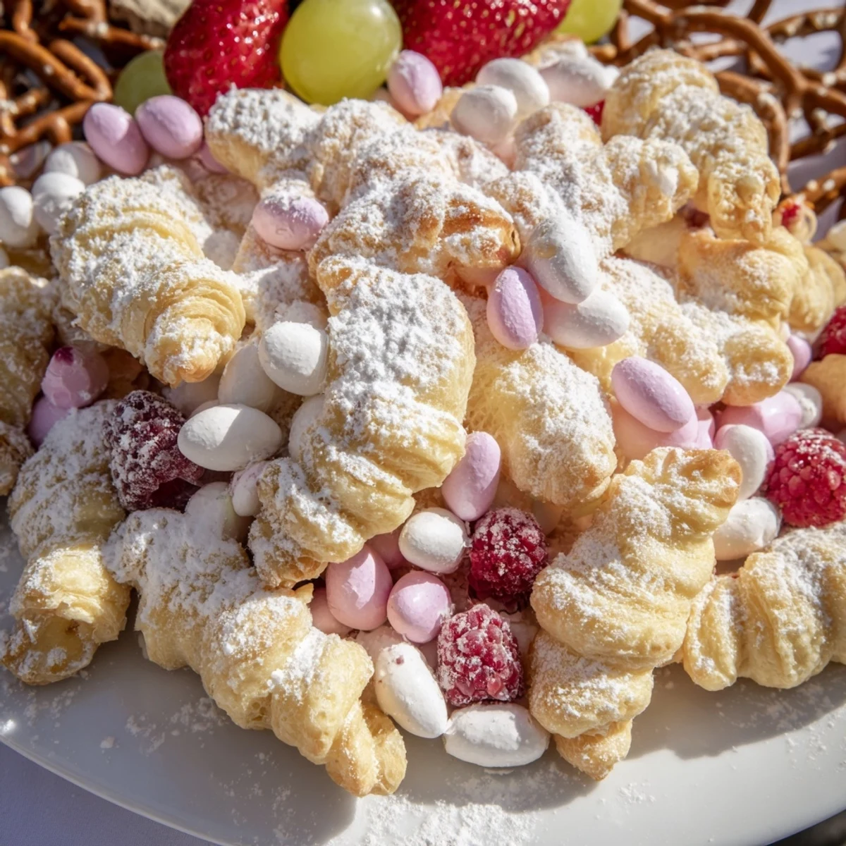 Elegant dessert board with crispy Polish angel wings candy, perfect for celebrating.