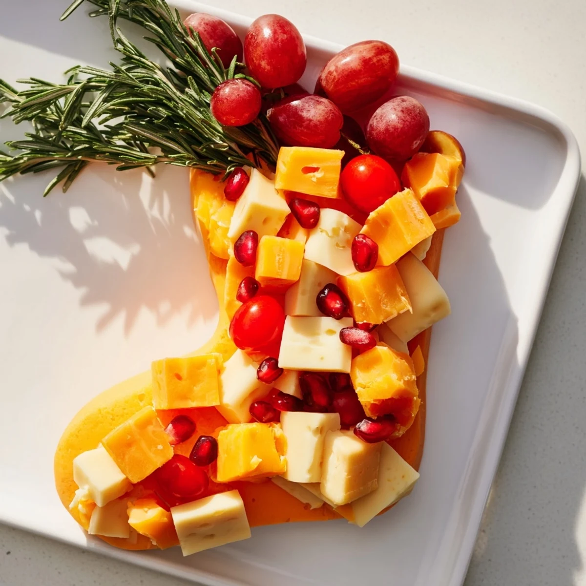 Delicious Christmas Stocking Snack Tray featuring salami, crackers, and hummus, perfect as a snack for holiday parties.