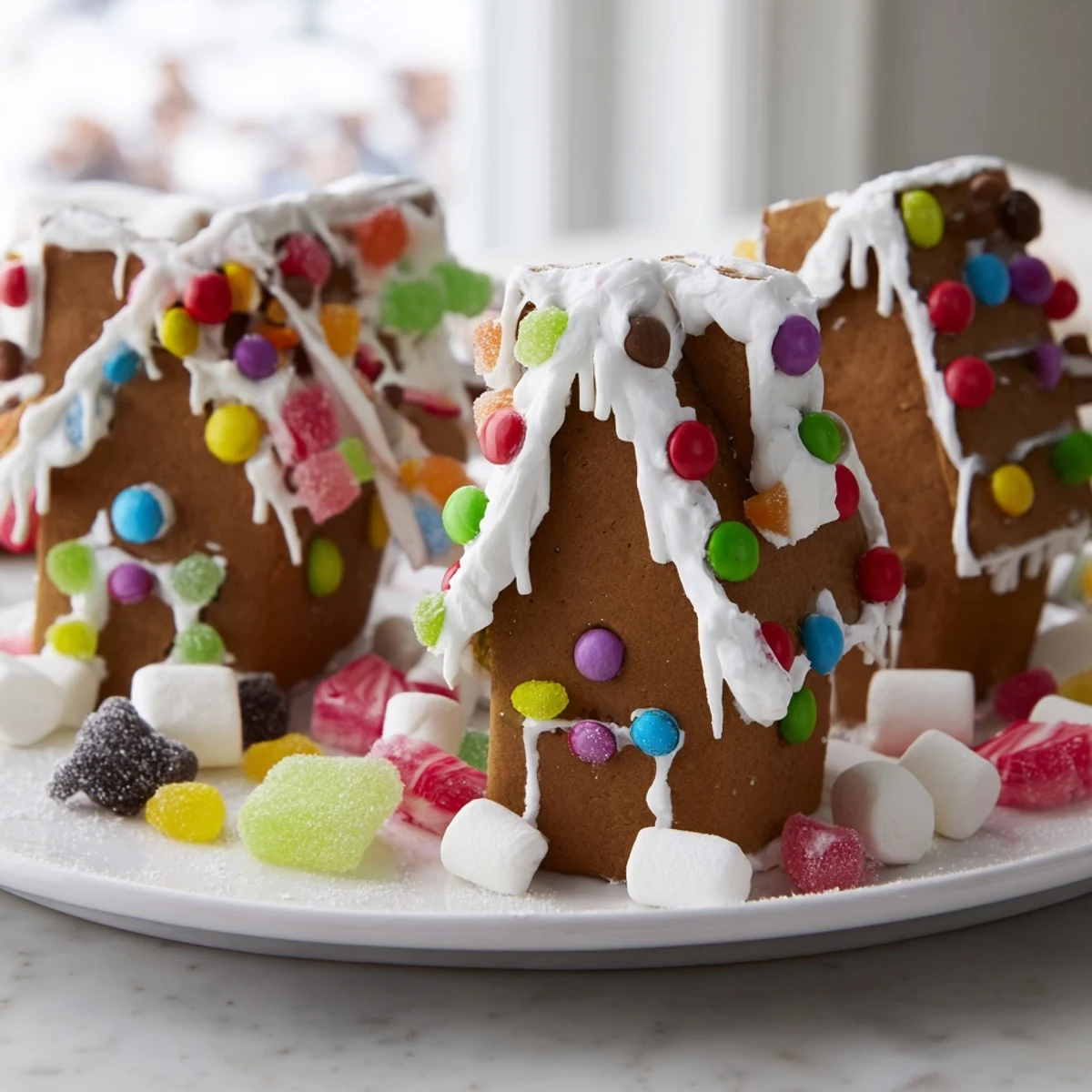 Gingerbread House Board: A delightful close-up of a festive holiday platter filled with gingerbread pieces and candies.