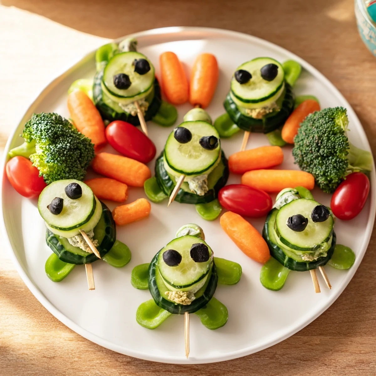 Slow & Savory Turtle Crudités: Vibrant, colorful vegetable turtles arranged for a fun and healthy party appetizer.