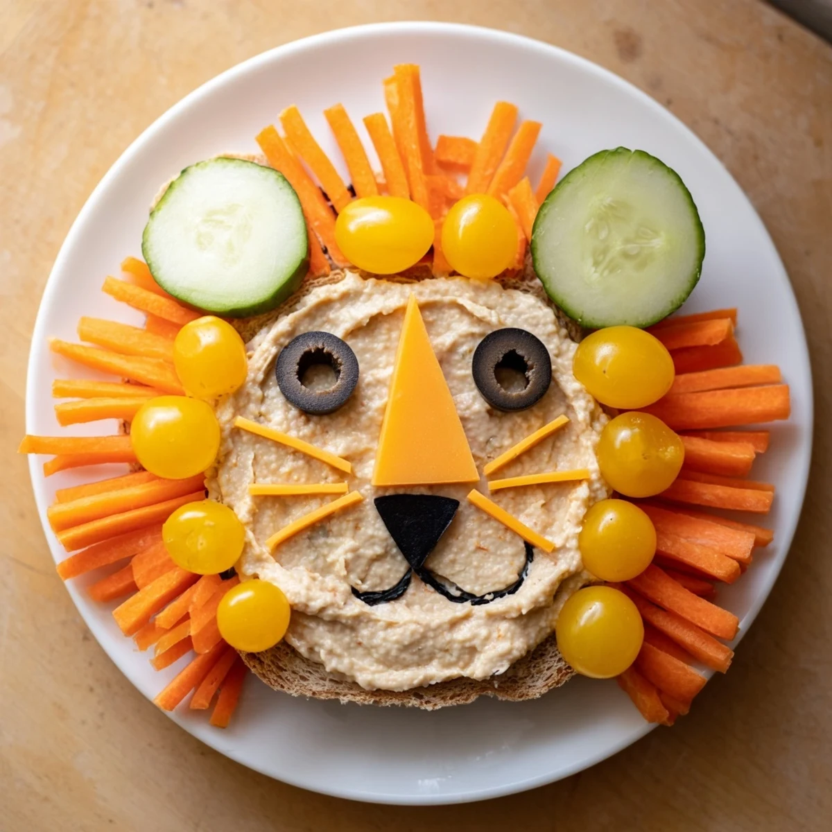 The King of the Jungle Lion Lunch Board has a cheerful face with a carrot mane and olive eyes.
