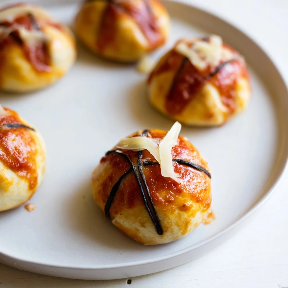 Cheesy Basketball Pizza Bites, mini pizzas with pepperoni, ready for game day snacking.