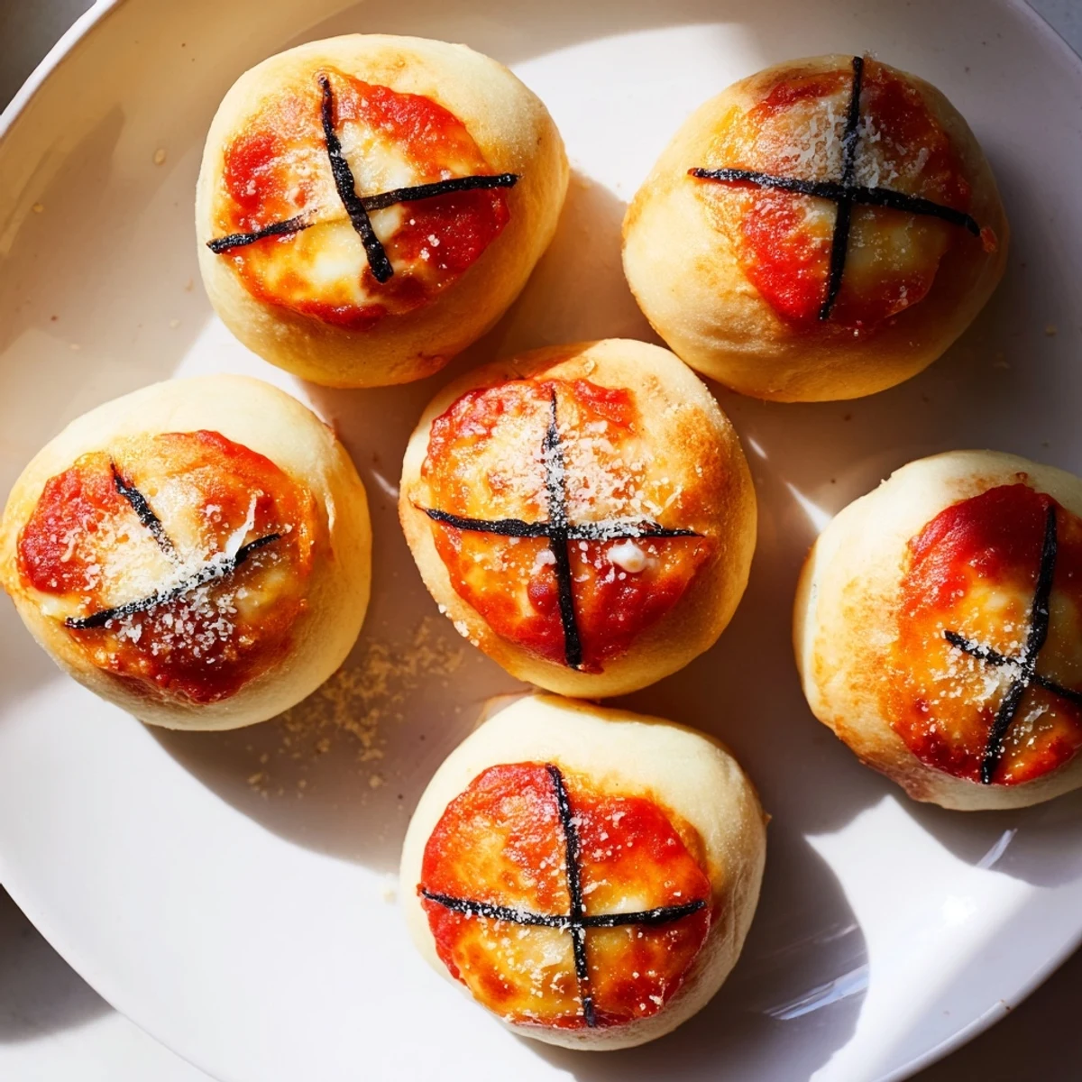 Easy-to-make Basketball Pizza Bites with melted cheese, a delicious party treat ready to eat.