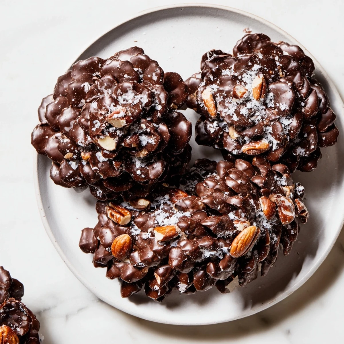 Crunchy Pinecone Chocolate Nut Clusters, perfect woodland dessert for festive gatherings, ready to enjoy.