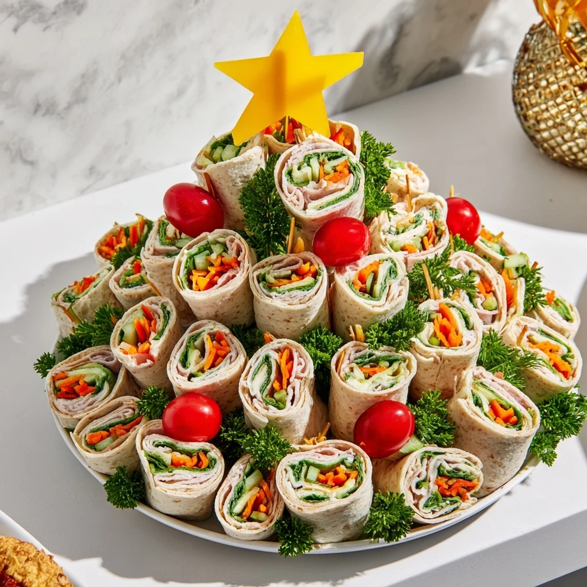 Delicious Smoked Turkey Pinwheels Tree, arranged on a platter, ready to be enjoyed with holiday guests.