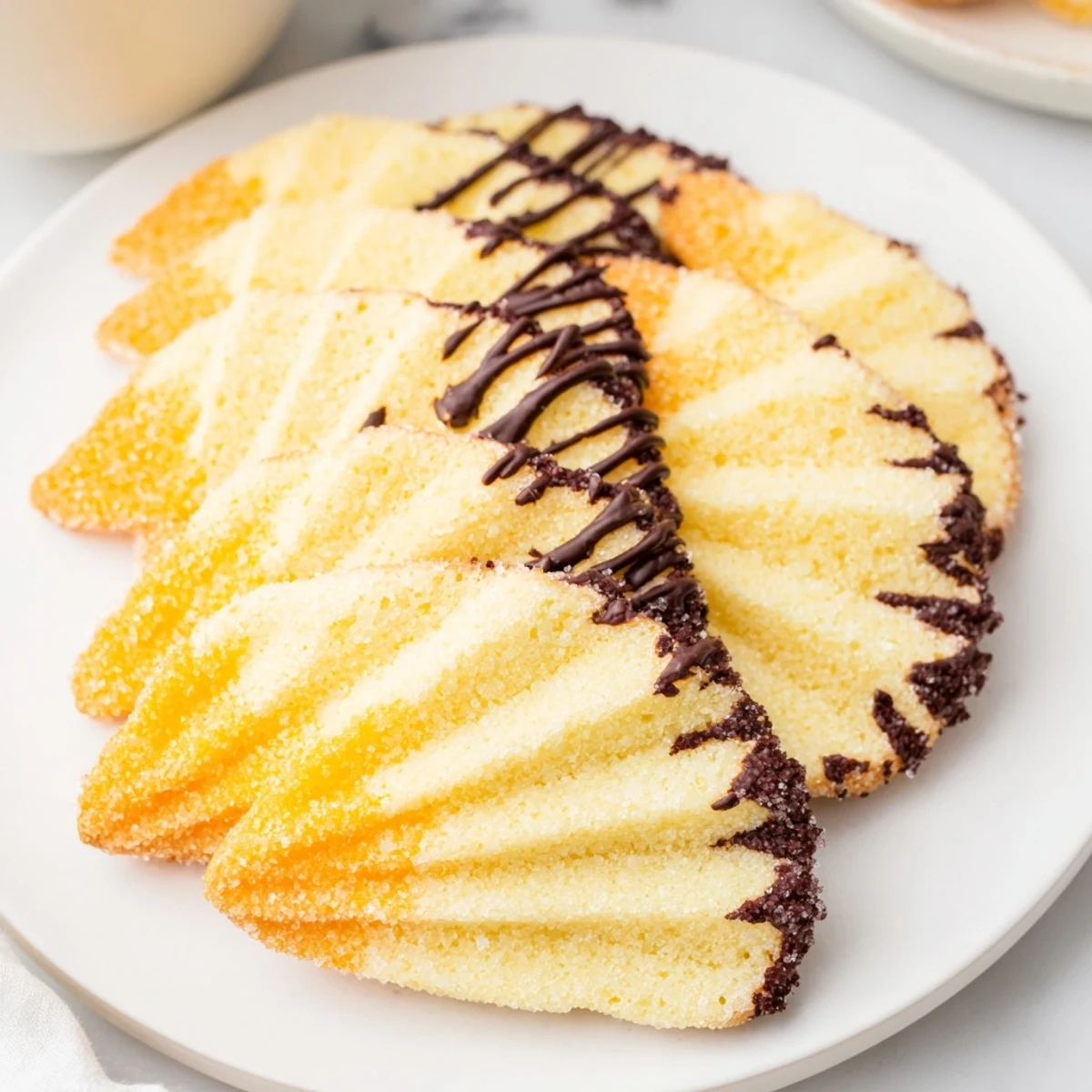 Freshly baked Spritz Cookies, shaped in beautiful overlapping fans, are dusted with colorful sprinkles and ready to eat.