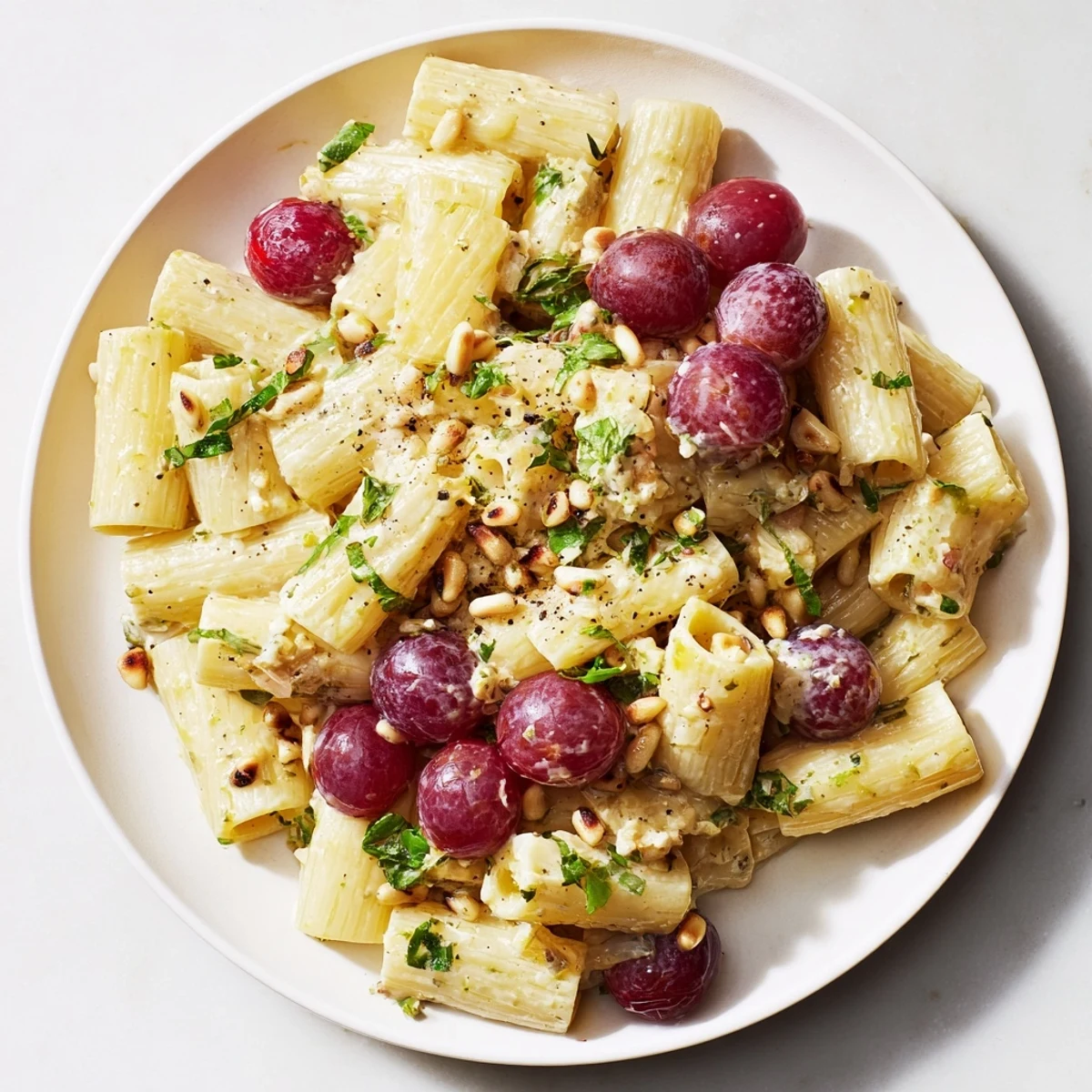 Pasta with Roasted Grapes and Ricotta: Creamy ricotta and sweet roasted grapes mingling with al dente pasta.