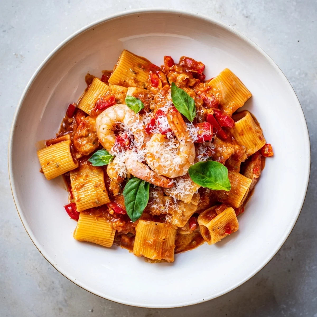 One-Pot Diavola Pasta with Shrimp, bubbling with vibrant sauce and perfectly cooked seafood.