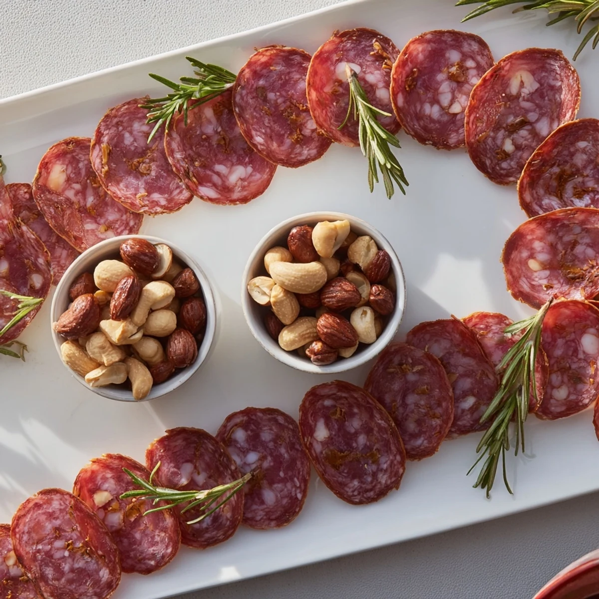 Eye-catching charcuterie The Infinity Loop features salami in an elegant figure eight, offering a delightful bite.