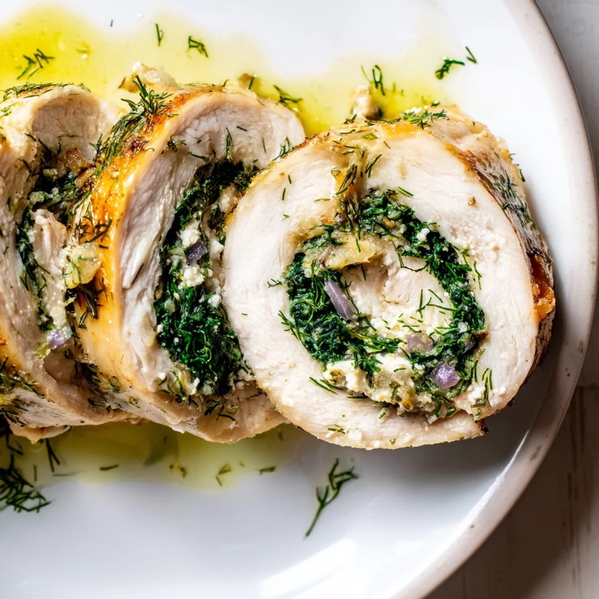 Spinach Feta Stuffed Chicken, golden-brown and baked, with a vibrant spinach and feta filling.