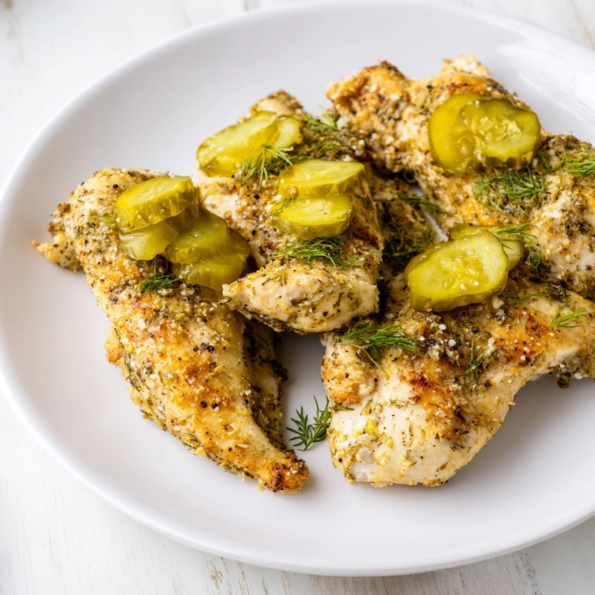 Golden brown Pickle Ranch Chicken baked to juicy perfection, ready to be enjoyed as a weeknight meal.