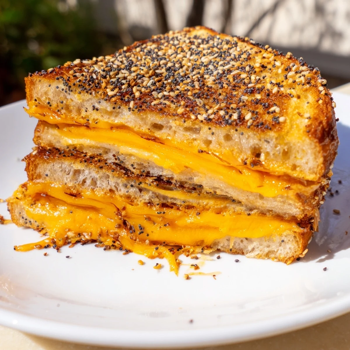 Golden, melty Everything Bagel Grilled Cheese, perfectly crisp and loaded with flavorful cheddar cheese.