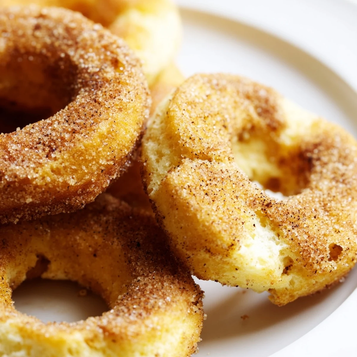 Imagine a close up of the freshly made 1-Minute Air Fryer Donuts, pillowy and dusted with cinnamon.