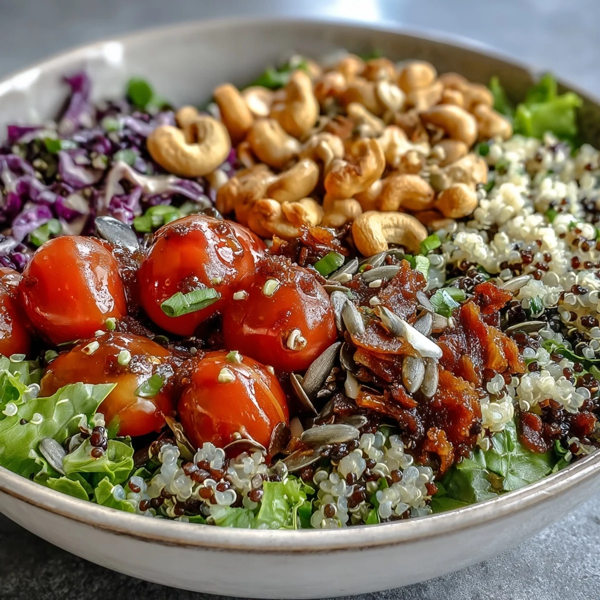 Colorful Rainbow Salad Bowl with Fresh Vegetables and Grains