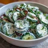 Creamy Cucumber Dill Salad with crisp cucumbers in tangy dill dressing, perfect for summer picnics and barbecues.
