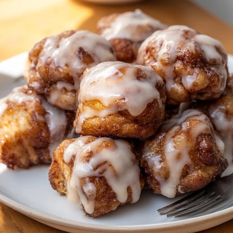 Delicious gooey cinnamon roll bites drizzled with creamy icing for breakfast delight.  