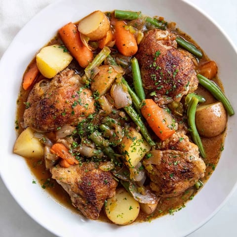 Warm, savory slow-cooker chicken & vegetable stew, brimming with tender chunks and vegetables, perfect for a chilly evening.