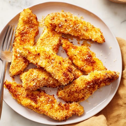 Succulent chicken strips coated in savory breadcrumbs, perfect for an easy dinner.  