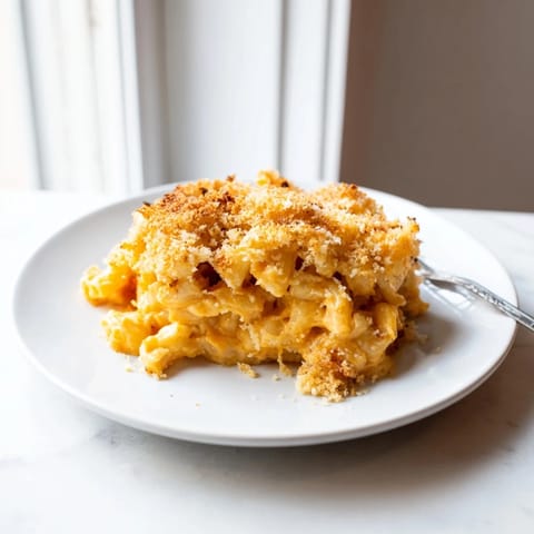 Baked Macaroni and Cheese served hot, with a bubbling cheesy sauce and satisfying crunch.  