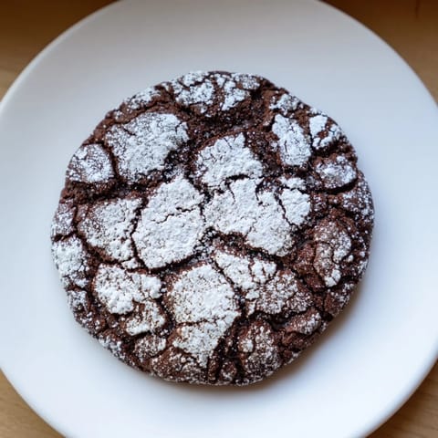 Warm and fudgy air-fried chocolate crinkle cookies with powdered sugar, ready to savor.