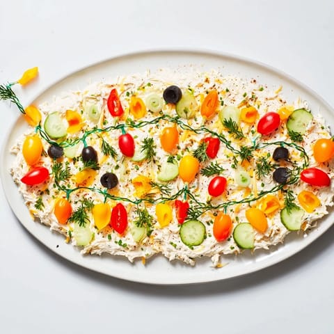 This creamy Christmas Lights Appetizer Spread, dotted with cheery veggies, is a delicious showstopper.