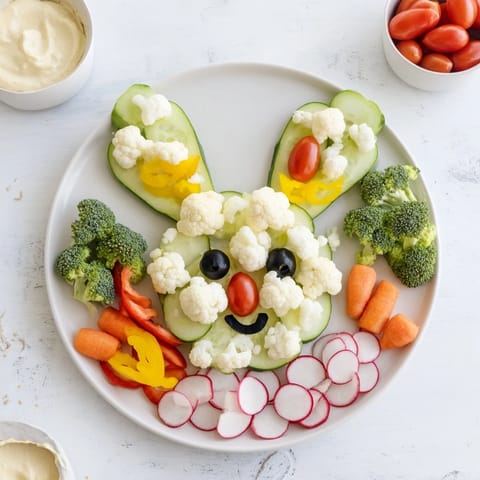 Vibrant Easter Bunny Spring Platter filled with colorful vegetables, perfect for a spring appetizer.