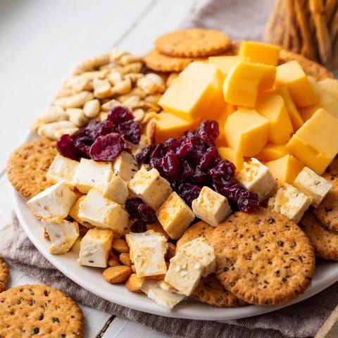 Crisp crackers topped with cheese cubes form the inviting Work From Home Desk Treat, ready for an easy snack.