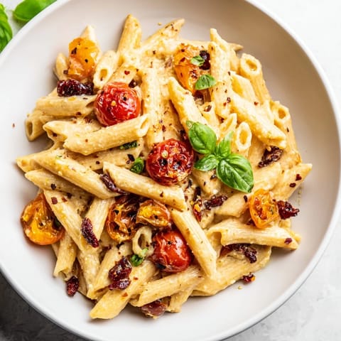 Golden oven-baked feta cheese melting into a flavorful sauce for the festive pasta recipe.