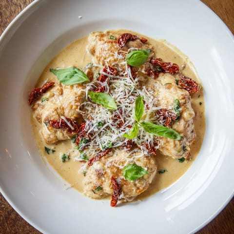 Golden-brown Marry Me Chicken in a rich tomato sauce, topped with a delicate Parmesan snow.