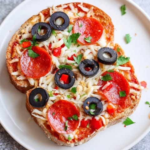 Golden, bubbly Air Fryer Pizza Toast, loaded with melted mozzarella and your favorite toppings, ready to enjoy.
