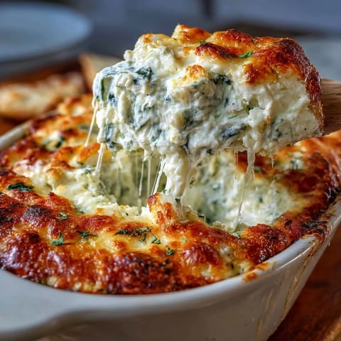 Fresh spinach and chopped artichokes blend into a savory, cheesy dip, perfect for game day snacking.  
