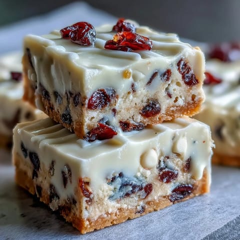 Freshly baked Cranberry Bliss Bars with zesty orange cream cheese frosting, served on a festive platter for holiday gatherings.