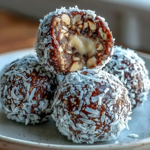 Hojicha tea-infused energy balls packed with almonds, cashews, and dates for a healthy, no-bake treat.  