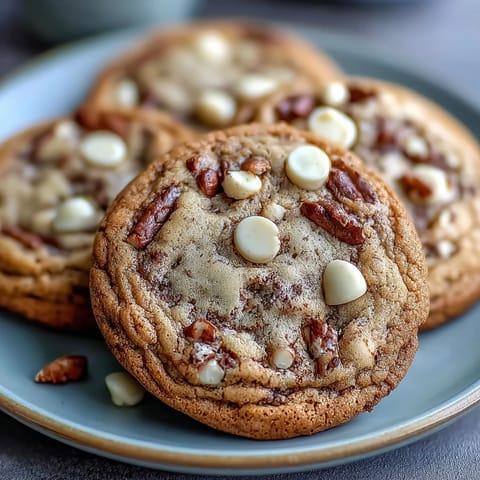 Warm hojicha white chocolate cookies with golden edges and melty chips on a cooling rack.  