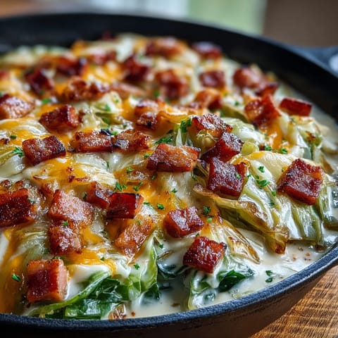 Creamy Cabbage and Ham Skillet with tender cabbage and savory ham in a rich, velvety sauce.