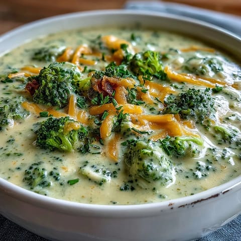 Velvety broccoli and cheddar bean soup served with a side of crusty whole grain bread for dipping.  