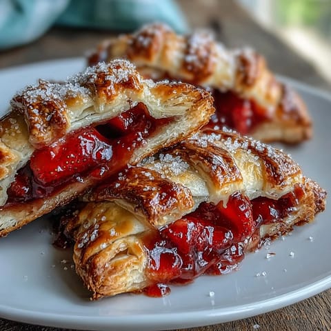 Golden, flaky hand pies filled with juicy strawberries and topped with a woven lattice crust for a summer picnic treat.  